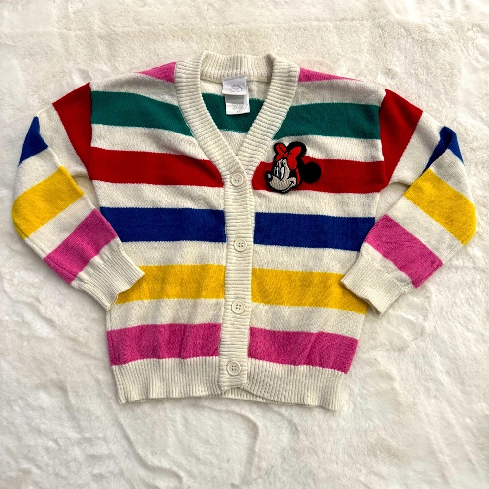Disney 100 Wide Color Stripes Button Down Minnie Mouse Sweater- size 4T